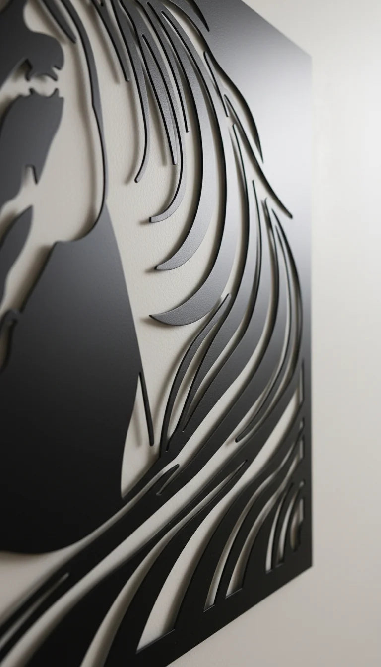 Decorative wall art with abstract design on a black background