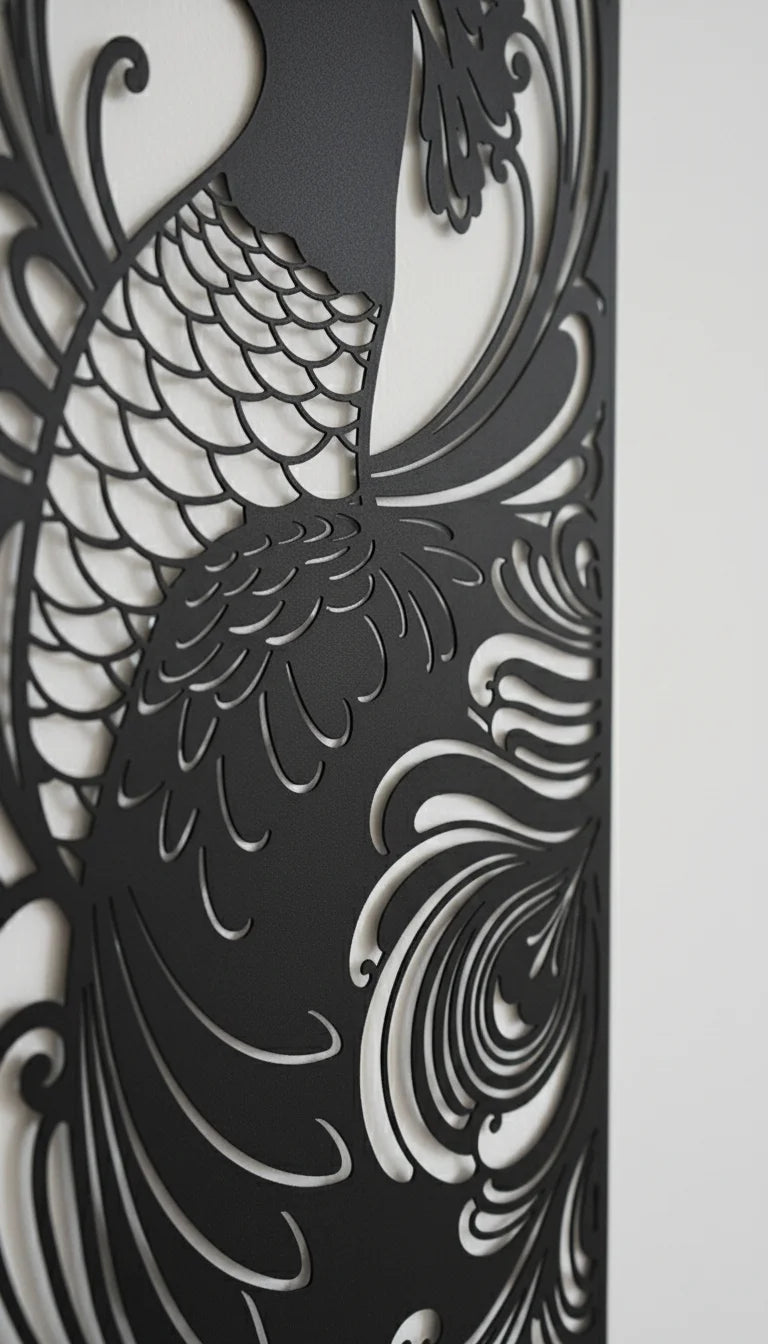 Black and white decorative design on a black background