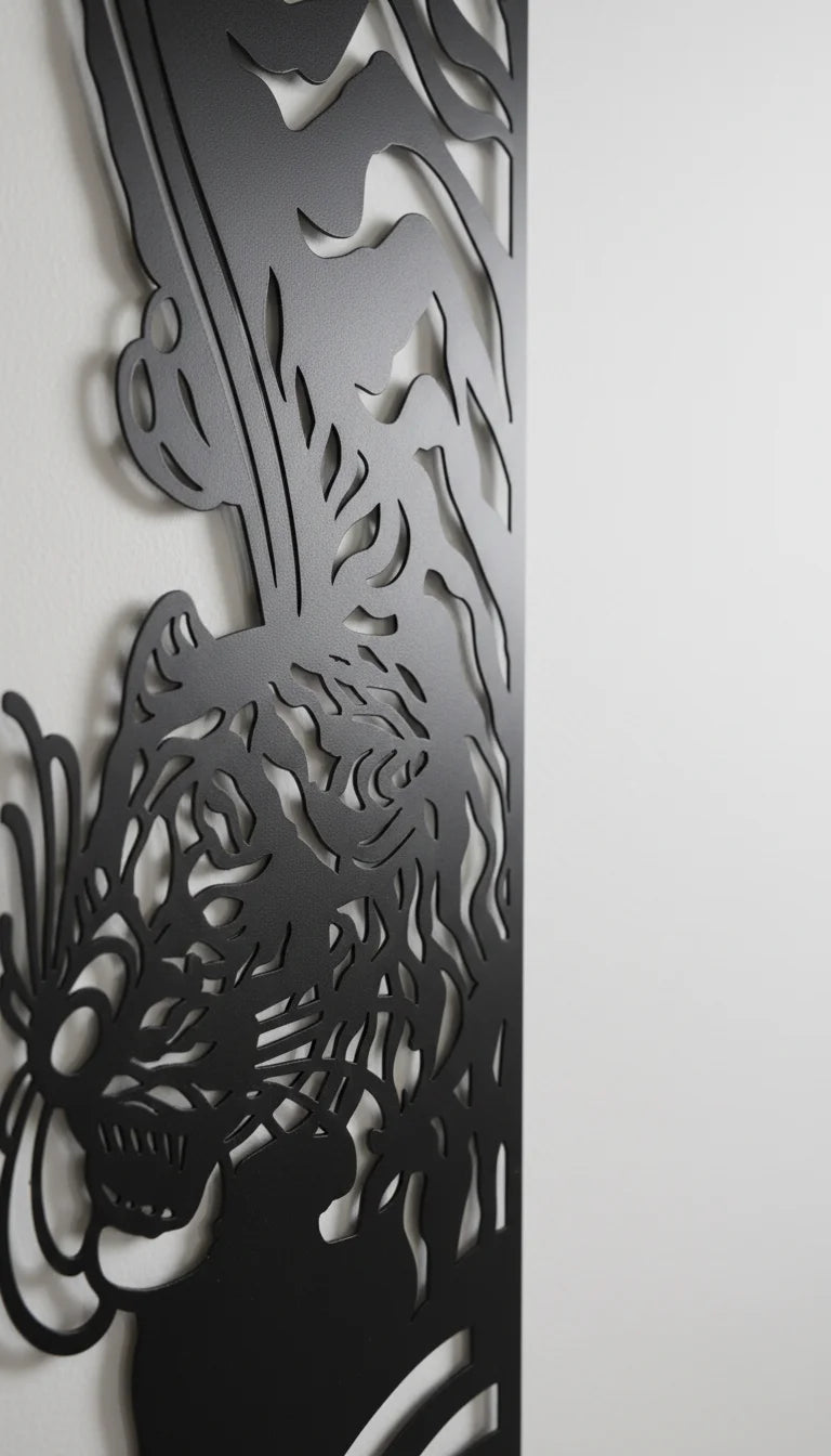 Metallic tiger design on a white background